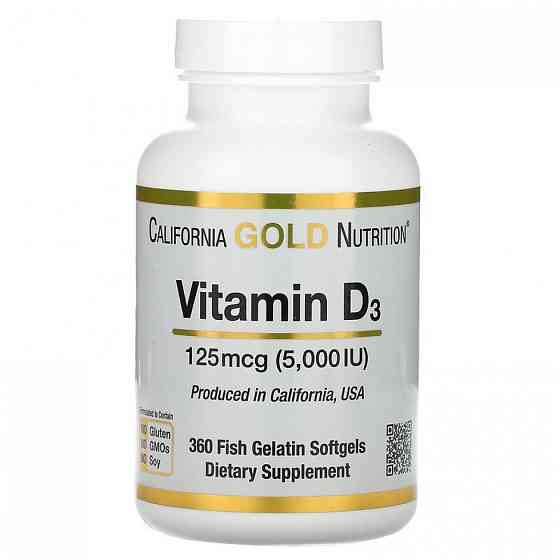 Витамин D3 California Gold Nutrition Vitamin D3 5000 IU 360 Fish Gelatin Softgels Луцк