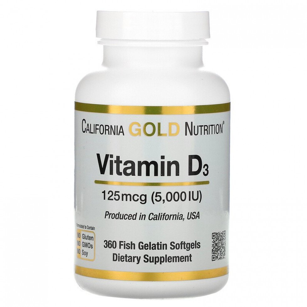 Вітамін D3 California Gold Nutrition Vitamin D3 5000 IU 360 Fish Gelatin Softgels Луцьк - фото 1
