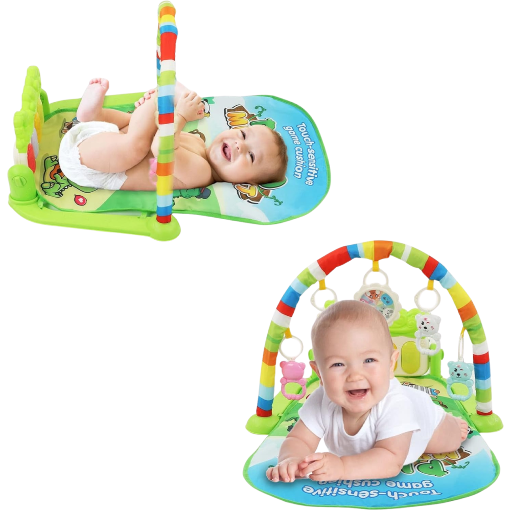 Ігровий дитячий килимок із музичним піаніно, підвісними іграшками, принт тварини зеленого кольору Кам'янець-Подільський - фото 13