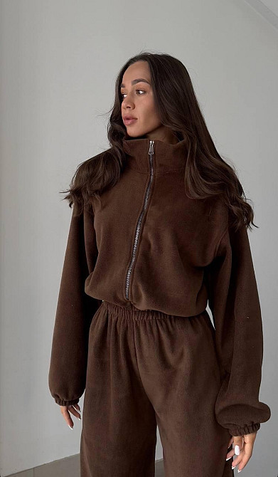 Жіночий теплий оверсайз комбінезон Фліс Полар Шоколад Одеса - фото 4