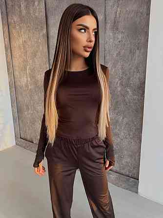 Женский базовый повседневный костюм двойка из микродайвинга Шоколад Одесса