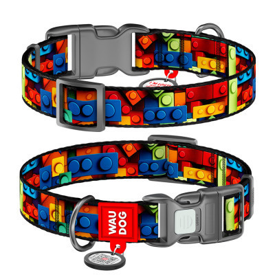 Нашийник для тварин WAUDOG Nylon з QR паспортом "Блоки" пластиковий фастекс М (281-4056) Вінниця - фото 1