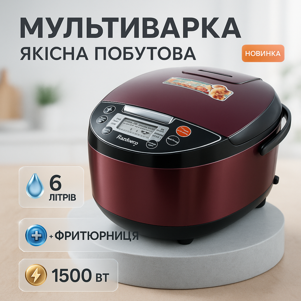 Кашеваркы Rainberg RB-6207 1500 Вт 6 л, Бюджетная мультиварка, Практичная мультиварка EF-58 Львов - изображение 15