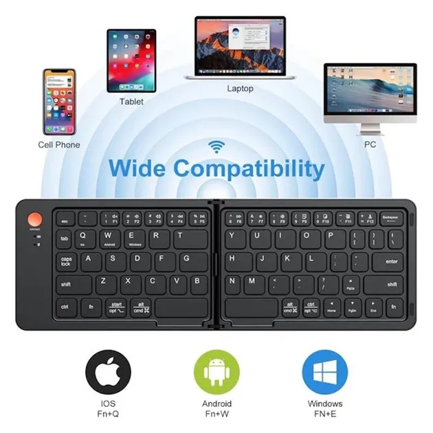 Складная  портативная мини Bluetooth-клавиатура B023 для Android, IOS, Windows (eng/ru) Black,67 клавиш Одесса - изображение 1