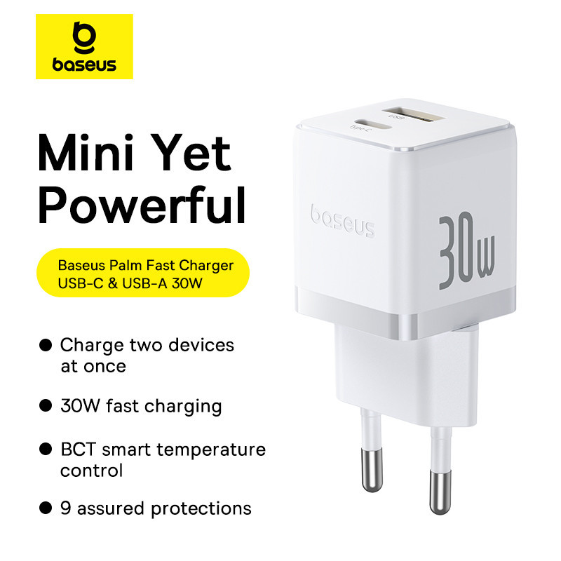 Мережевий зарядний пристрій Baseus Palm Fast Charger C+U 30W EU Moon White Одеса - фото 7