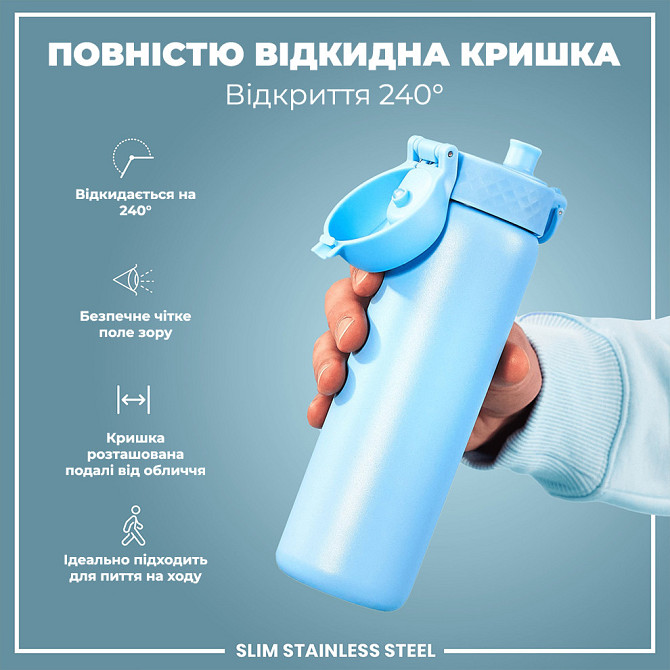 Пляшка для води металева ION8 600 мл. Stainless Steel, Alaskan Blue Кам'янське - фото 3