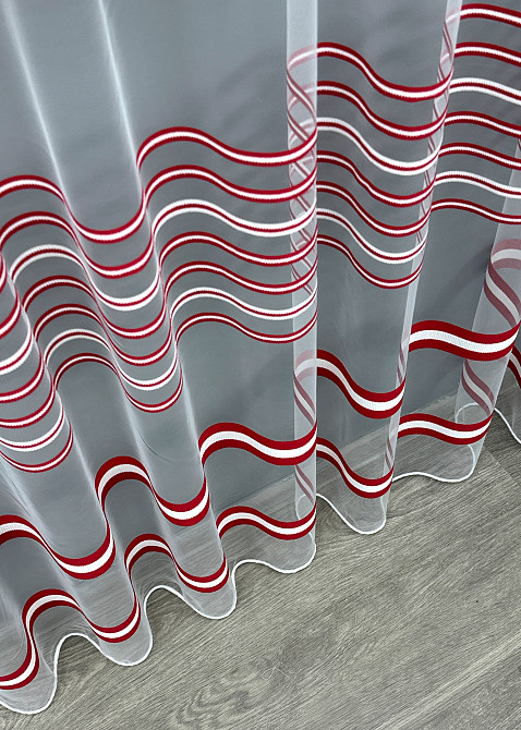 Тюль VR-Textil 1774т Фатин полосы Красный с белым 250х270 см (42-1239) Киев - изображение 8