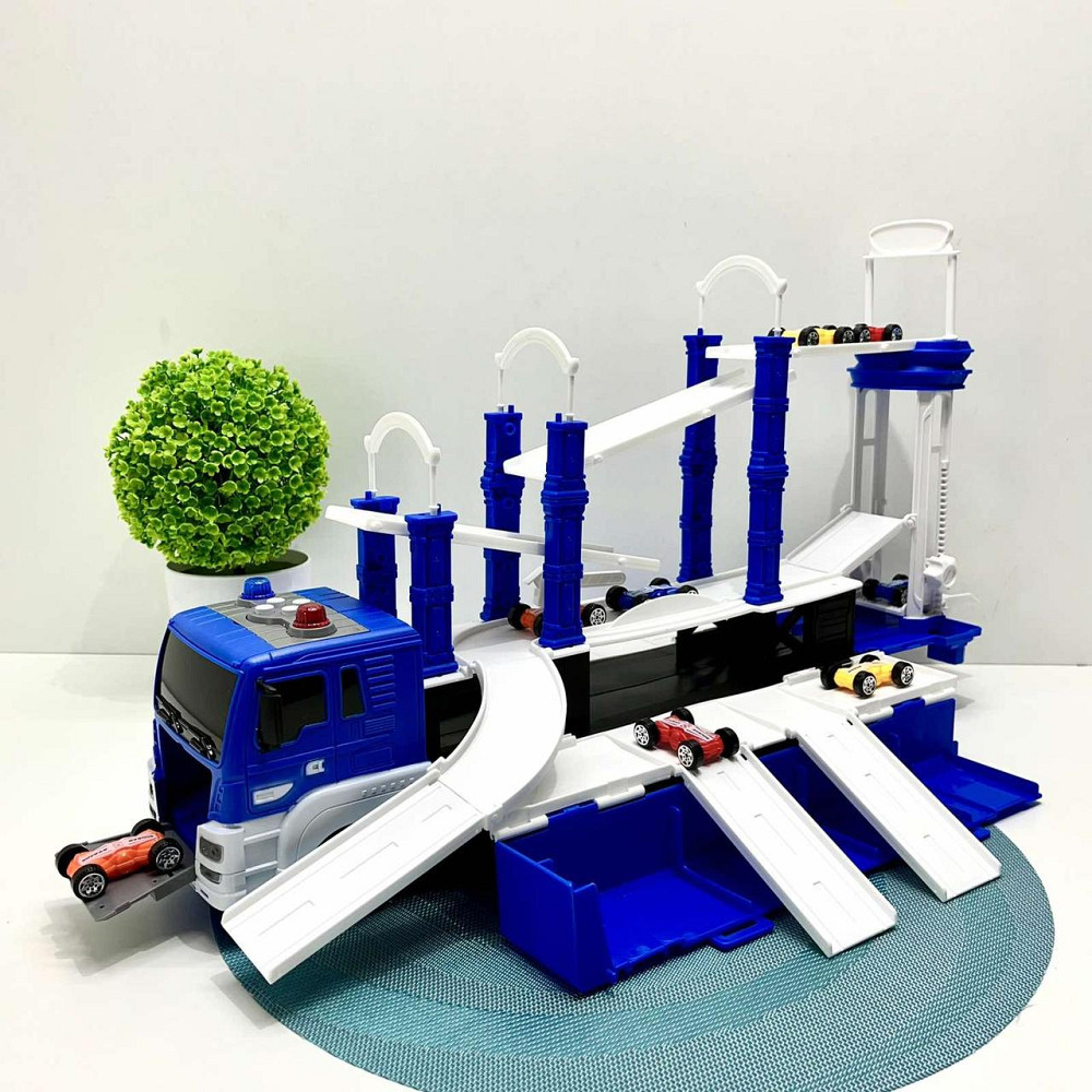 Трейлер ігровий гараж 2в1 інерційний з машинками звук світло поліція Синій (660-S17-18) Чернігів - фото 5