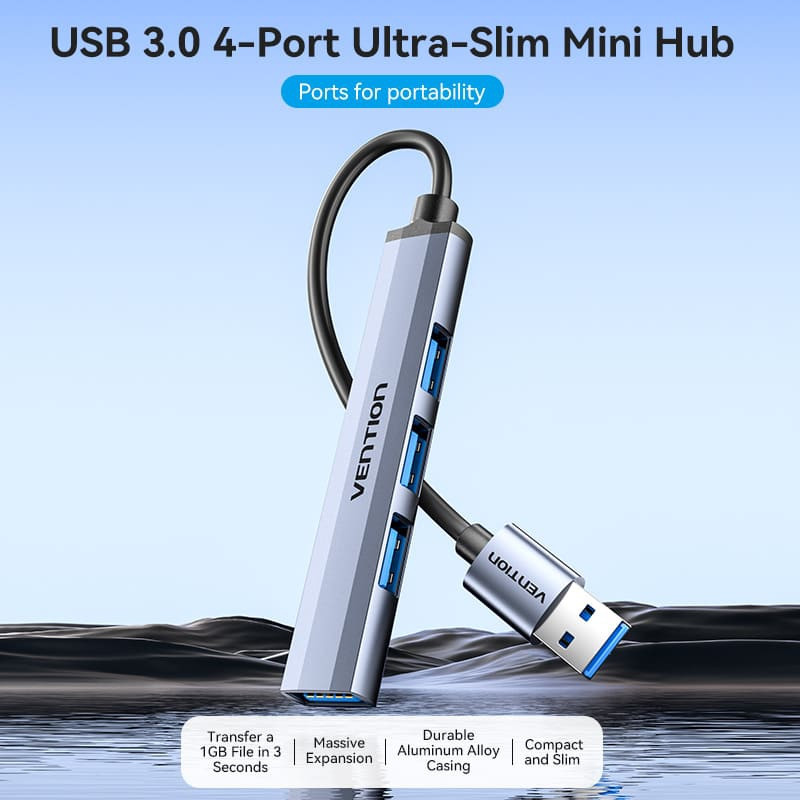 Хаб USB 3.0 -> 1xUSB 3.0/3xUSB 2.0, 0.15м, 5 Гбіт/с, Grey Vention Вінниця - фото 4