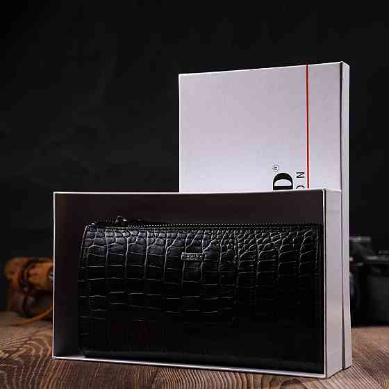 Місткий чоловічий клатч із натуральної шкіри з тисненням під крокодила BOND 22049 Чорний Київ