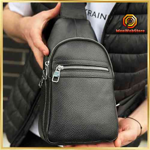 Мужской кожаный рюкзак-слинг на одно плечо черный TIDING BAG Киев