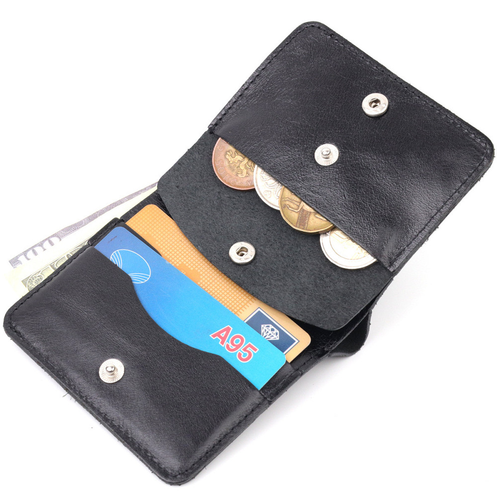 Невелике шкіряне портмоне для чоловіків Shvigel 16606 Чорний Київ - фото 5