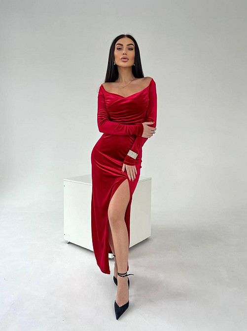 Жіноче елегантне святкове плаття максі з оксамиту Червоний, 44/46 Одеса - фото 7