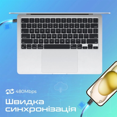 Дата кабель USB-C to USB-C ecoline-cc200.navy Promate (ecoline-cc200.navy) Винница - изображение 4
