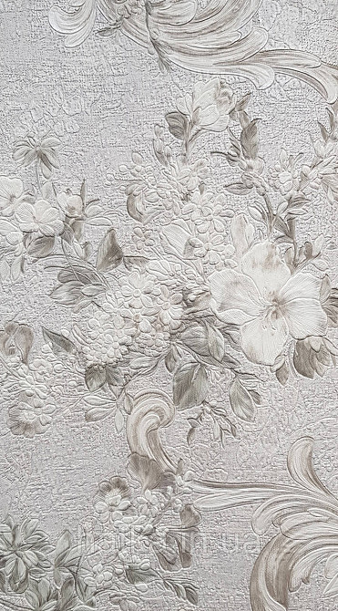 Шпалери вінілові на флізеліні AdaWall Signature1.06х10 квіти гілки листя структурне біле срібло 3д Київ - фото 1