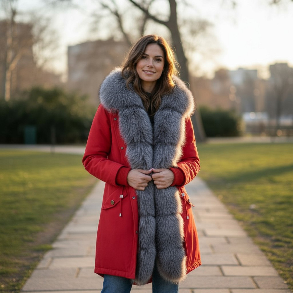Парка женская с мехом чернобурки Красный 52 95см Харьков - изображение 2