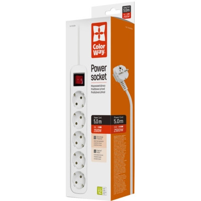 Мережевий фільтр живлення ColorWay CW-PSEA55W, 5 розеток/ 5M white (CW-PSEA55W) Вінниця - фото 8