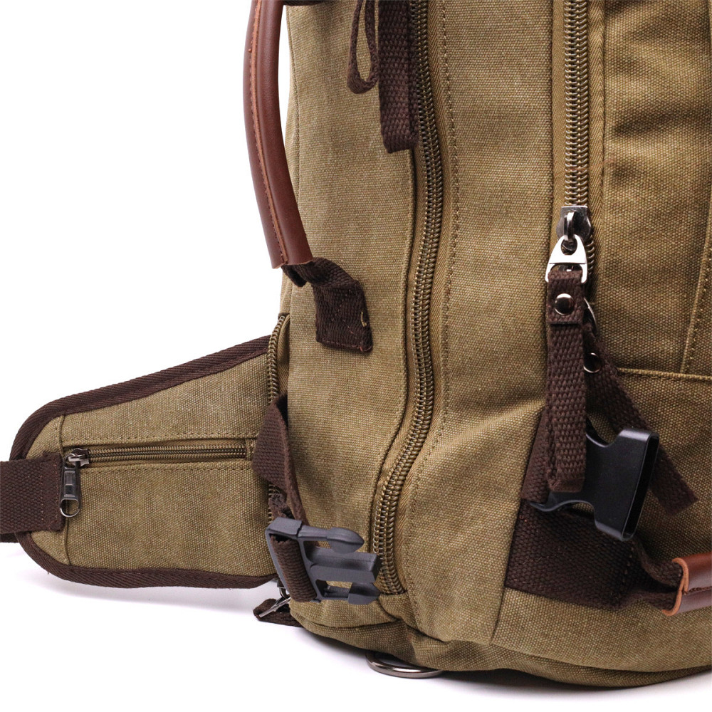 Місткий рюкзак-трансформер у стилі мілітарі із щільного текстилю Vintage 22158 Оливковий Київ - фото 8