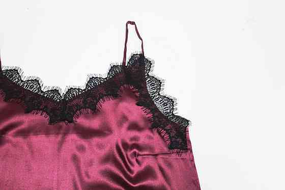 Піжама жіноча атласна з мереживом майка + шорти Бордовий 3XL-4XL Харків