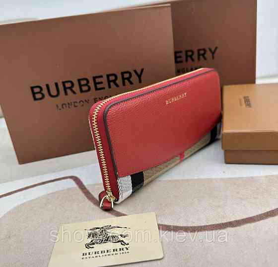 Жіночий шкіряний гаманець на блискавці Burberry (3341) red Київ