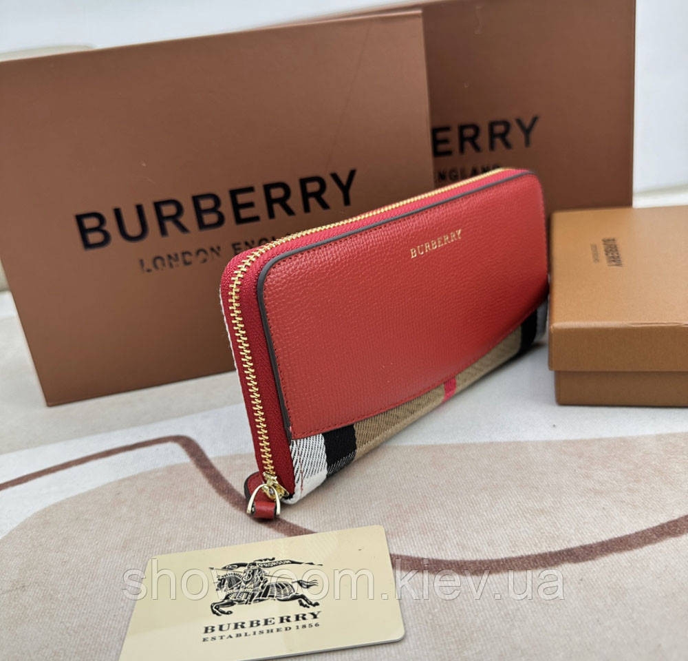 Жіночий шкіряний гаманець на блискавці Burberry (3341) red Київ - фото 2
