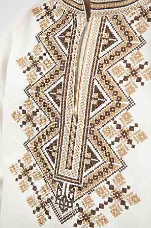 Вышиванка для мальчиков с длинным рукавом льняная, молочная, топ Киев