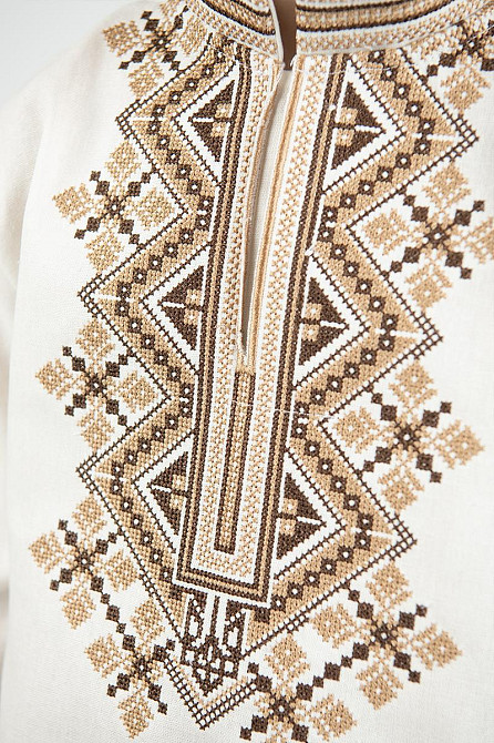 Вишиванка для хлопчиків із довгим рукавом лляна, молочна, топ Київ - фото 2