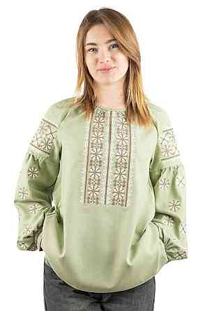 Вишиванка жіноча з довгим рукавом лляна, оливкова топ 44/46 Київ