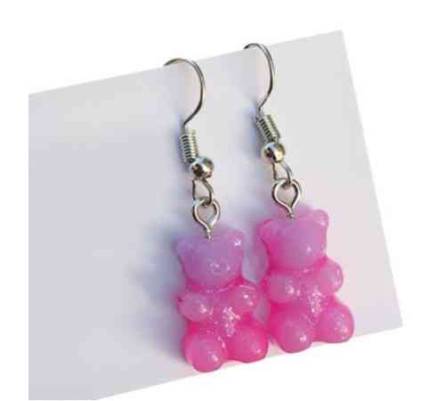 Серьги детские желейный мишка, розовый+сиреневый - размер 1,6*1см, смола Киев