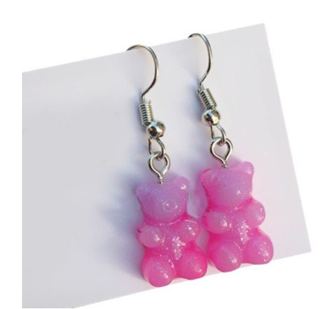Серьги детские желейный мишка, розовый+сиреневый - размер 1,6*1см, смола Киев - изображение 1