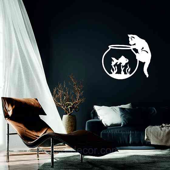 Декоративне настінне Панно «Кіт» Декор на стіну 90*82 см, Білий Київ