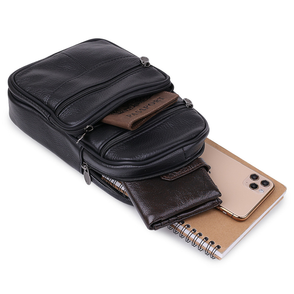 Компактная кожаная мужская сумка через плечо Vintage 20000 Черный Киев - изображение 7