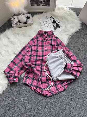 Женский повседневный костюм двойка: рубашка в клетку и штаны фланель + двунитка. Розовый 2, 42/46 Одесса