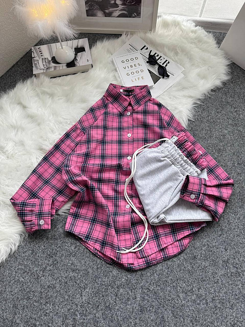 Женский повседневный костюм двойка: рубашка в клетку и штаны фланель + двунитка. Розовый 2, 42/46 Одесса - изображение 6