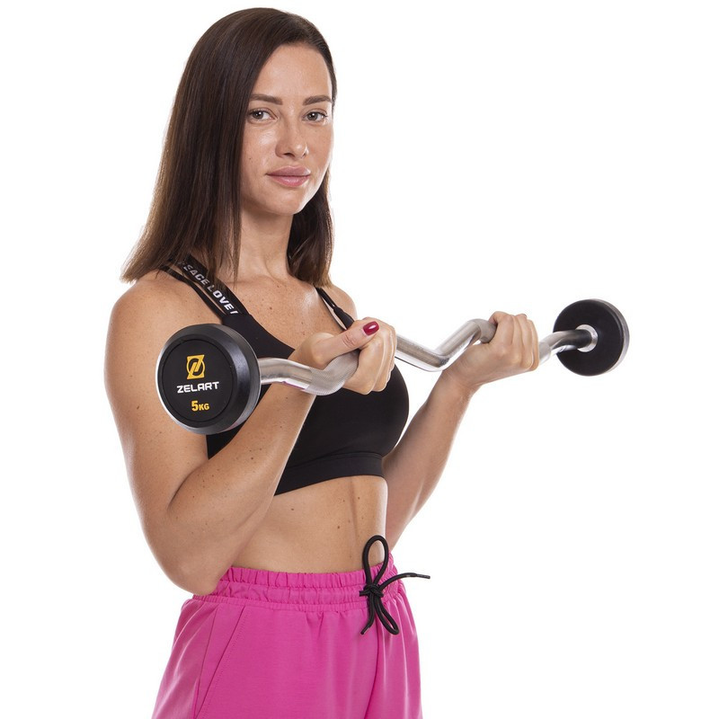 Штанга фіксована вигнута прогумована Zelart 2687-5 довжина 95 см 5 кг Київ - фото 8