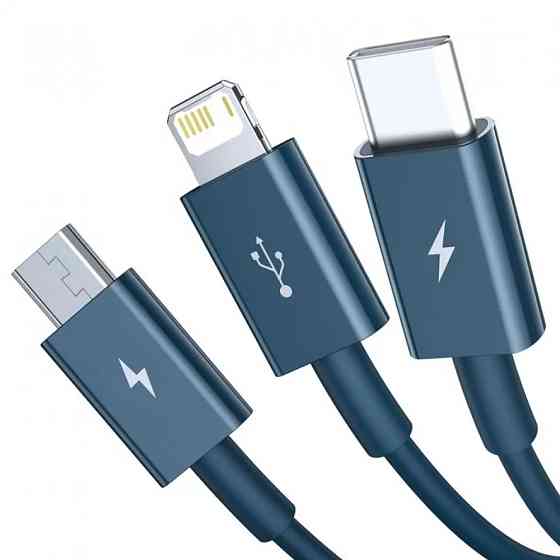 Кабель Baseus 3в1 Fast Charging MicroUSB+TypeC+Lightning 3.5A CAMLTYS-03 (Голубой, 1.5м) Николаев