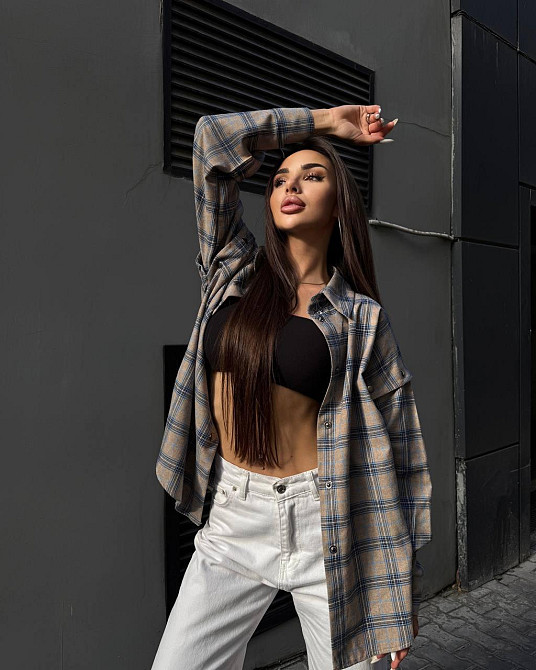 Жіноча повсякденна сорочка в клітинку турецька фланель беж-блакитний Одеса - фото 2