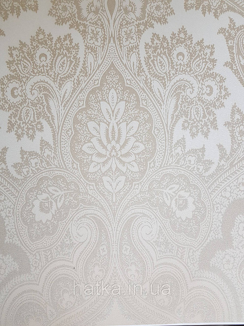 Шпалери вінілові на флізеліні AS creation Garda 1.06Х10.05 класика вензелю великі бежеві молочні срібло Київ - фото 1