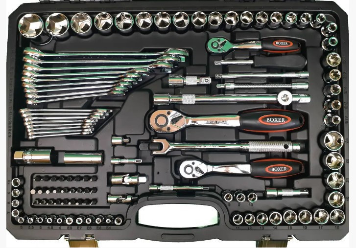 Набір ручних інструментів та ключів 142 предмети 1/2" 3/8" 1/4" в кейсі з тріскачками та головками Одеса - фото 2