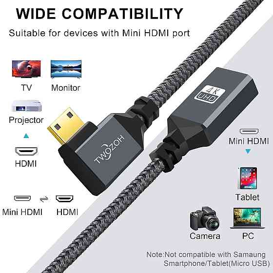 Перехідник, адаптер Twozoh Mini HDMI - HDMI 90° 0,2 м Луцк