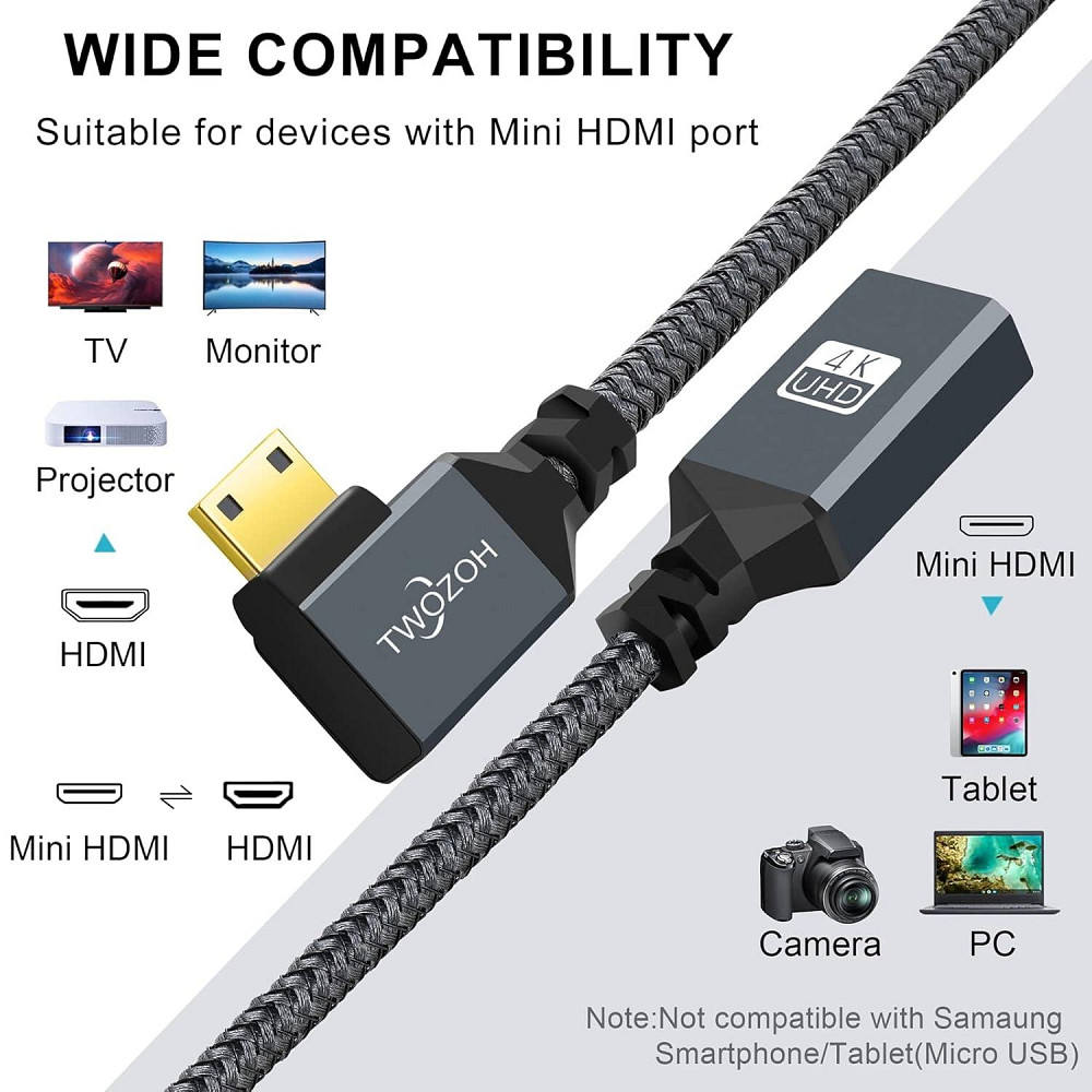 Перехідник, адаптер Twozoh Mini HDMI - HDMI 90° 0,2 м Луцк - изображение 2