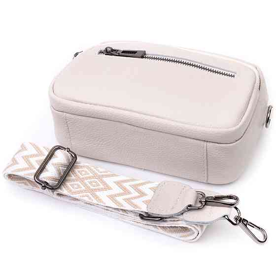 Зручна сумка жіноча з накладною кишенею з натуральної шкіри Vintage 22642 Біла Київ