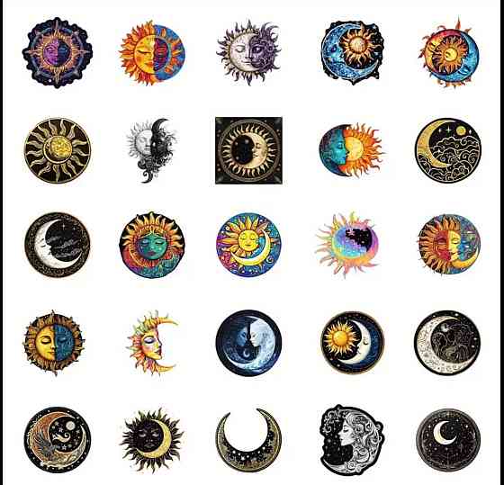 Астрологические наклейки, виниловые стикеры Луна и Солнце. Водонепроницаемые эстетические наклейки, 50 штук Киев