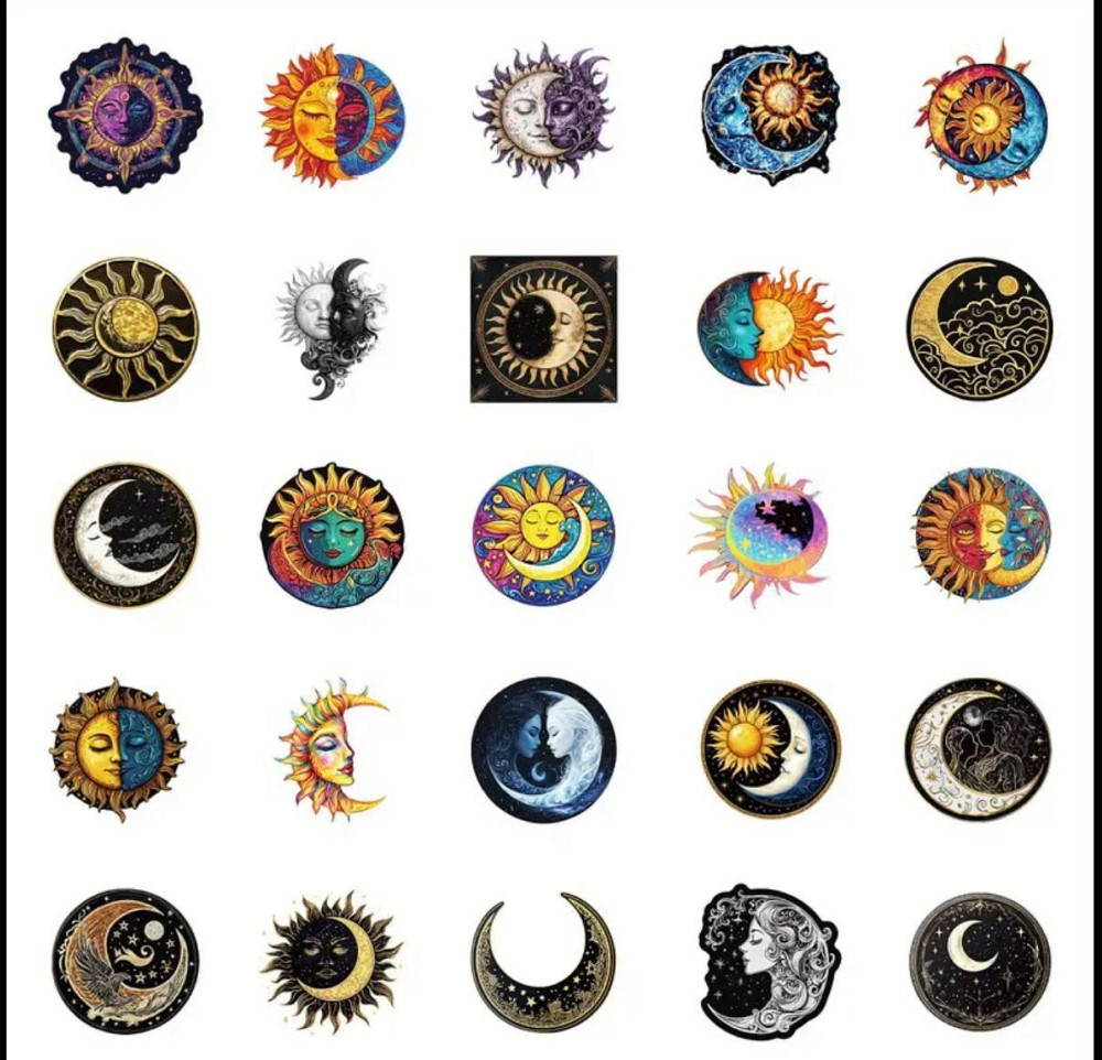 Астрологічні наклейки, вінілові наклейки Місяць та Сонце. Водонепроникні естетичні наклейки, 50 штук Київ - фото 2