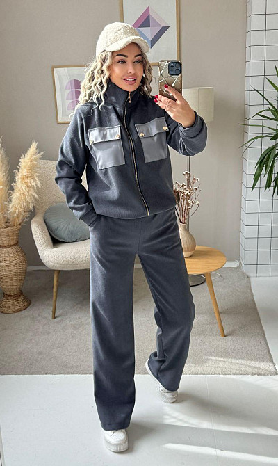 Женский стильный костюм двойка: кофта и штаны вельвет на плотном флисе Графит, 40/42 Одесса - изображение 10