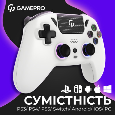 Геймпад GamePro із зарядною станцією 2.4G/BT 5.1/USB (Switch/PC/PS/iOS/Android) RGB White (GPS20W) Вінниця - фото 6