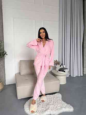 Женский стильный домашний велюровый комплект тройка Одесса