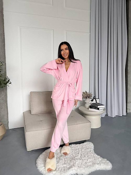 Женский стильный домашний велюровый комплект тройка Одесса - изображение 4