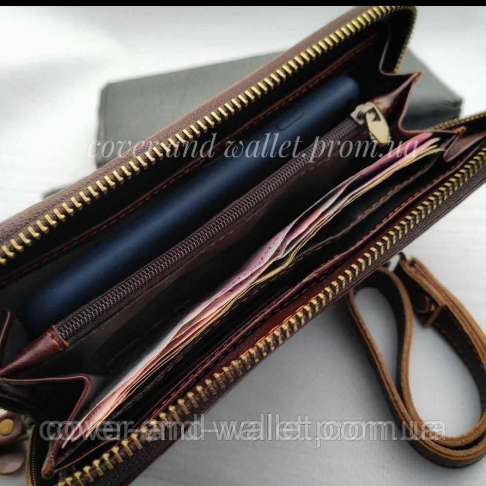 Недорогий чоловічий гаманець на блискавці з натуральної шкіри чорного кольору Wedis Київ - фото 4
