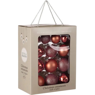 Ялинкова іграшка House Of Seasons Скляні кульки 26 шт D7 см D6 см D5 см Темно-рожеві (8720362102847) Вінниця - фото 2